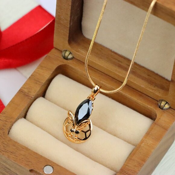 "Rose Gold Honeycomb Butterfly Pendant with Black Gem, XPPT1314 - Picture 2 of 13